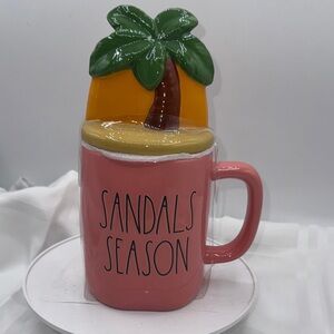 Rae Dunn mug with lid artisan collection by MAGENTA “sandals season” NEW